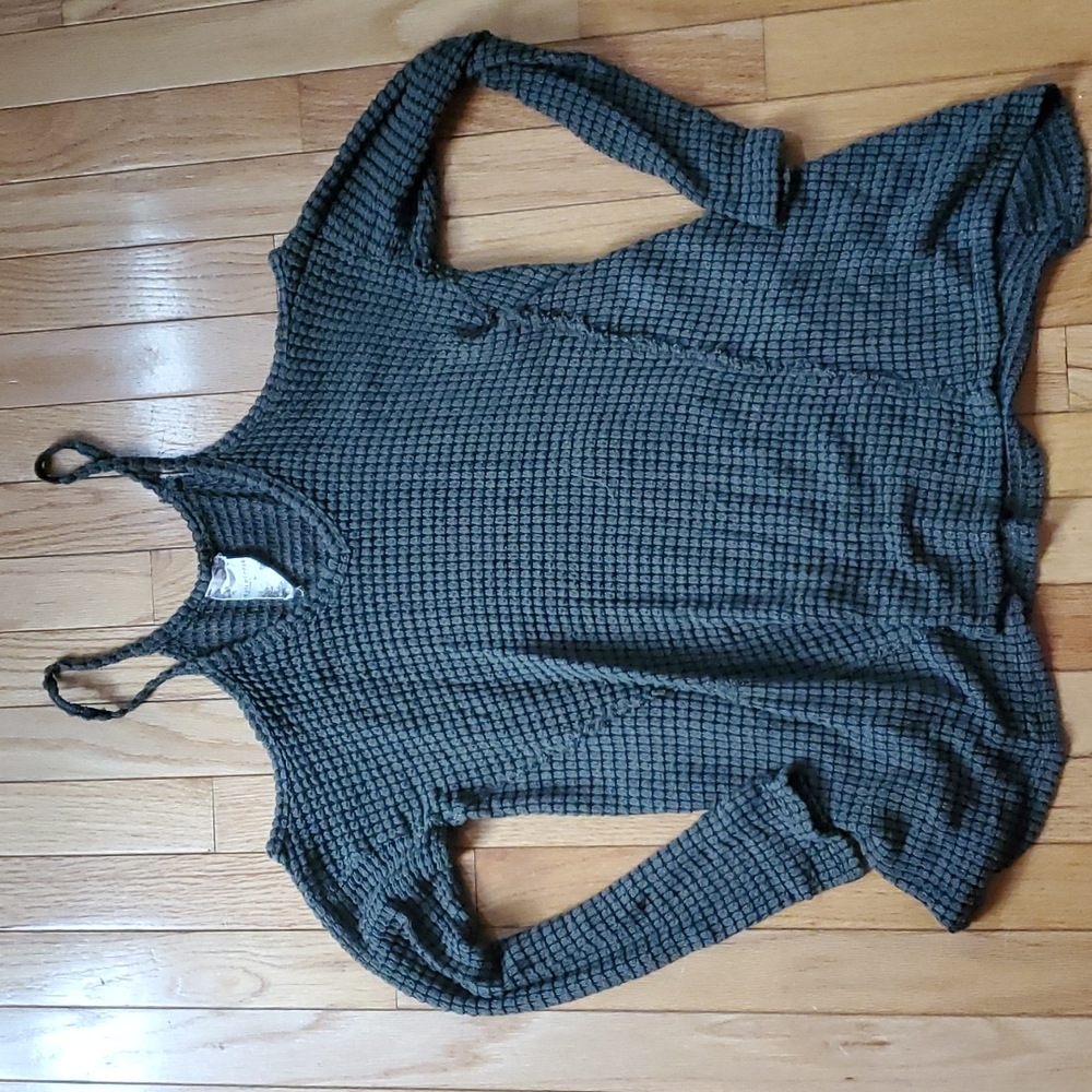 Off Shoulder Green Long Sleeve Shirt